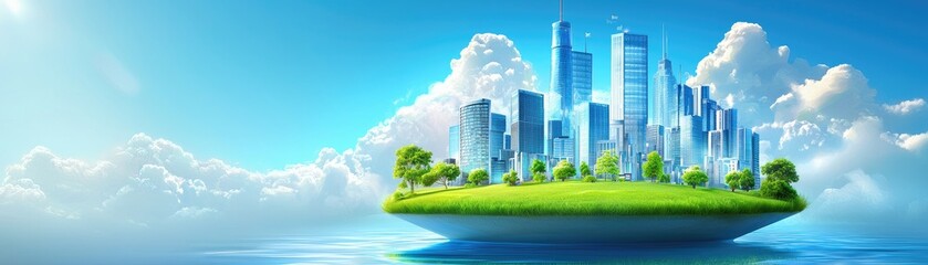 Obraz premium Floating Cityscape Island Paradise