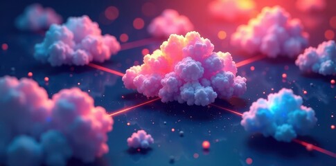 Fototapeta premium Abstract network of interconnected clouds and devices , cloud computing, nodes