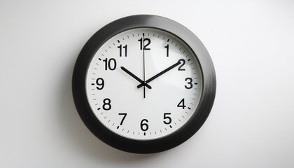 A round wall clock placed on a white background