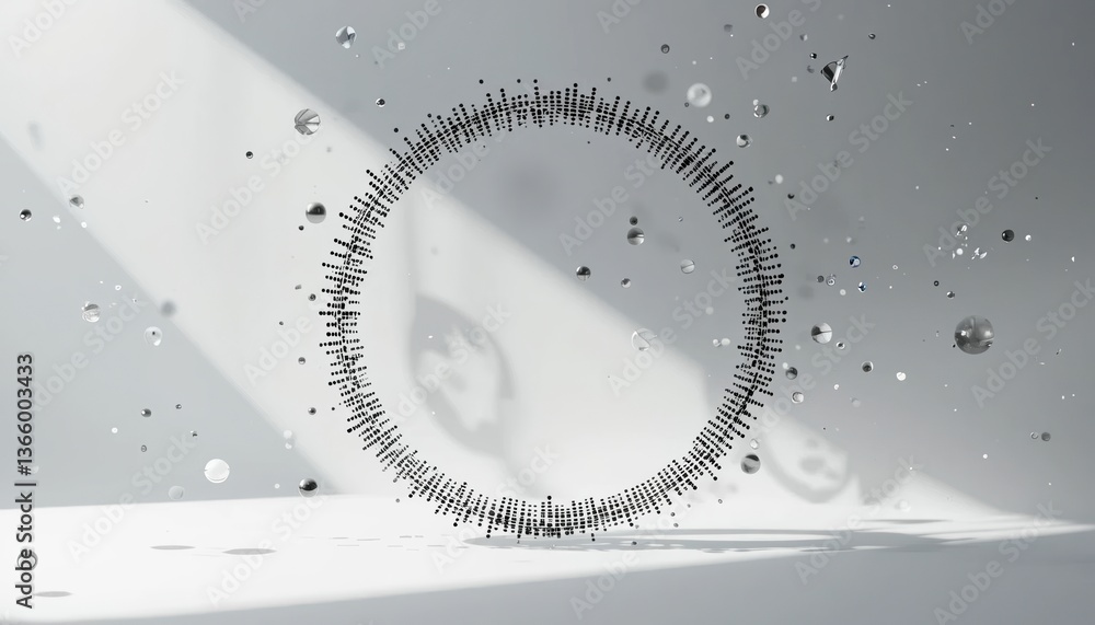 Poster dynamic visual representation of sound waves in a minimalist studio space digital art installation c