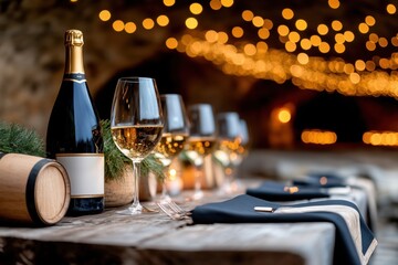 Private business dinner takes place in an exclusive underground wine cellar adorned with golden candlelight
