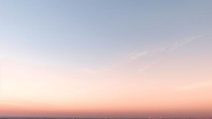 Serene Pastel Sunset Sky Over Distant Cityscape