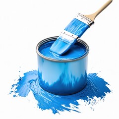 Paint brush and can, sky blue paint