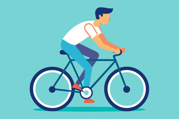 Man riding a bicycle with a focused expression against a blue background  
