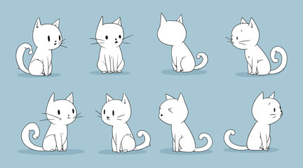 Cute White Cat Poses - Hand-drawn Cat Expressions and Stances © MrOwlCreatives
