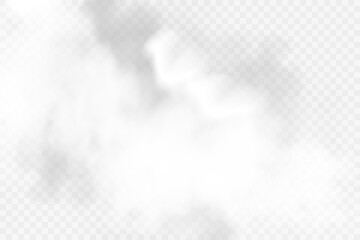 Vector realistic cloud, smoke or fog on isolated transparent background. Cloud png. Cloud, smoke, fog png.