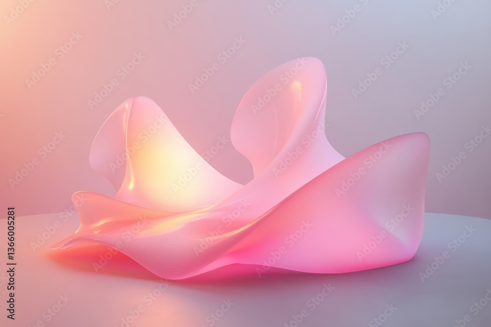 Poster fluid sculptural design with soft curves and illuminated hues captured in a serene setting