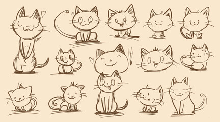 Cute Cat Sketches - Hand-drawn Cat Expressions and Poses