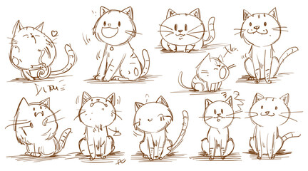 Cute Cat Sketches - Hand-drawn Cat Expressions and Poses