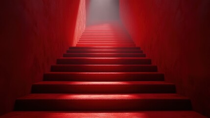 Fototapeta premium Crimson Ascent: A Red Staircase Leading to Light