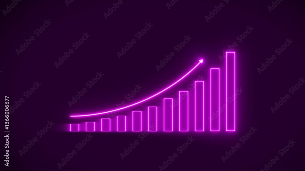 Aufkleber neon business graph animation.abstract increasing neon business graph chart animation background.