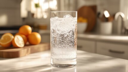 Sparkling Refreshment: A Glass of Iced Water with Citrus Accents
