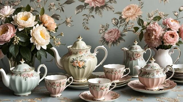 Elegant tea service with floral design in a refined vintage style setting