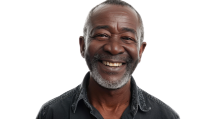 Happy senior man smiling on transparent background