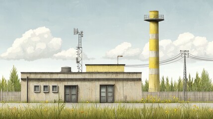 Charming small cottage with a bright yellow chimney, peaceful countryside retreat