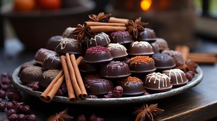 International Chocolate Day, showcasing a whimsical chocolate fountain surrounded by fruits, marshmallows, and cookies for dipping. background 