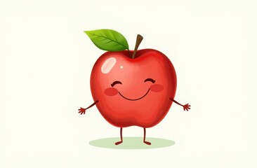 Adorable animated apple character beaming with joy on a soft background. Ideal for children's illustrations and educational materials, this happy apple adds a fun element to any project.