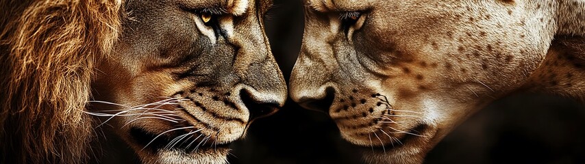 Two Lions Facing Each Other.