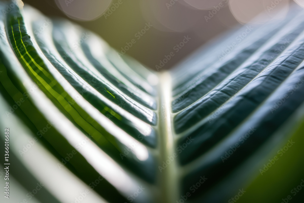 Aufkleber close-up of lush green leaf with light play creating a calming and refreshing mood