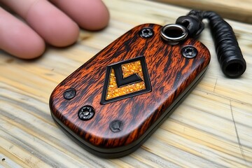 A close up of an ornate pendant with a lanyard