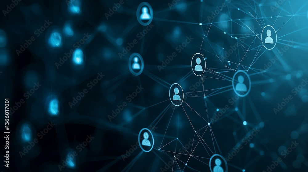 Poster intricate network of connected dots on a vibrant blue background, visual representation of digital c