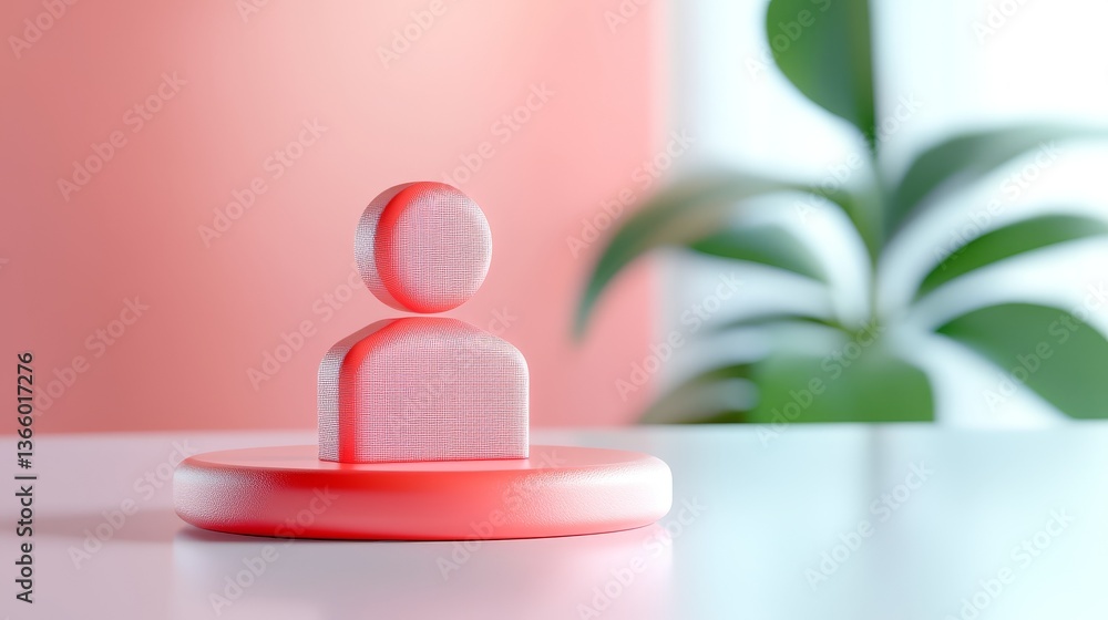 Poster minimalist still life, a small red object on table study in color, shape and design