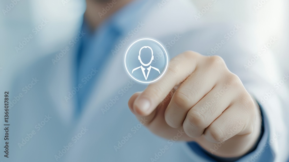 Poster finger hovering over button, a closeup of impending action and technological control