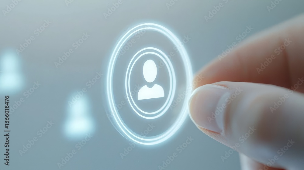 Poster finger activating a button, initiating action and control in technological interfaces