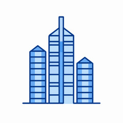 Modern skyscrapers in blue outline style  