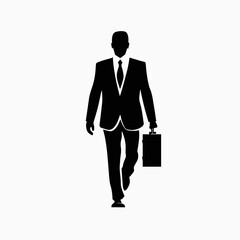 Businessman walking confidently with a briefcase on a plain background  