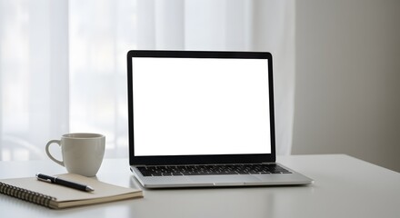 Fototapeta premium laptop on a table in a cozy white room