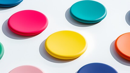 A collection of colorful round plates with a white background