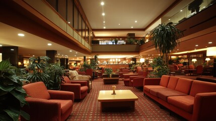 Grand Hotel Lobby: Serene Seating & Lush Greenery Await