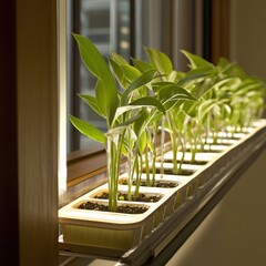 Botanical image of cultivated plants thriving in a greenhouse environment.