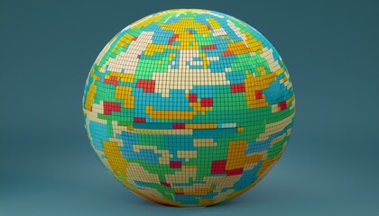 3D render of an abstract geometric sphere with a mosaic tile pattern
