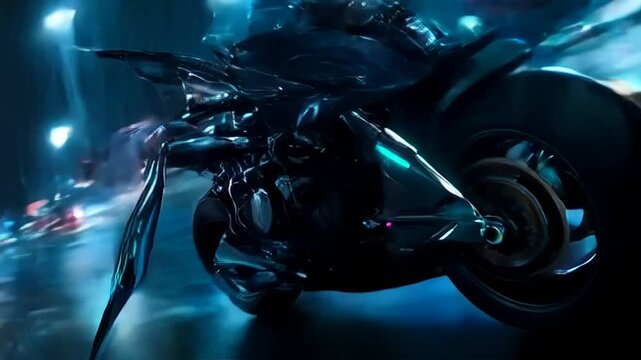 Robotic Mantis Transforming Into Vantablack Titanium Stealth Bike &ndash; Neon Pulse Chase in Neo-Noir Rain &ndash; Futuristic CGI Animation