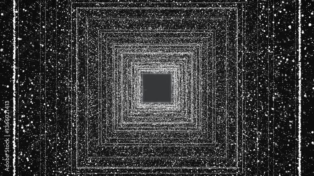 Poster black and white animated tunnel background. corridor on black background. data flow information. dig