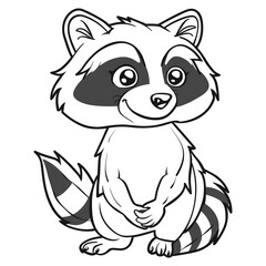 Adorable Cartoon Raccoon - Black and White Line Art Illustration