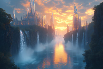 Fototapeta premium A beautiful landscape with a river and waterfalls