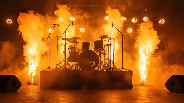 Dramatic rockstar stage setup with grunge aesthetic live music venue image electric environment upbeat perspective