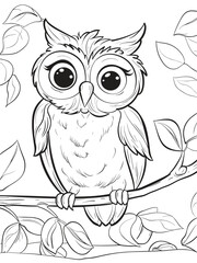 Ornate Owl Illustration - Black and White Line Art
