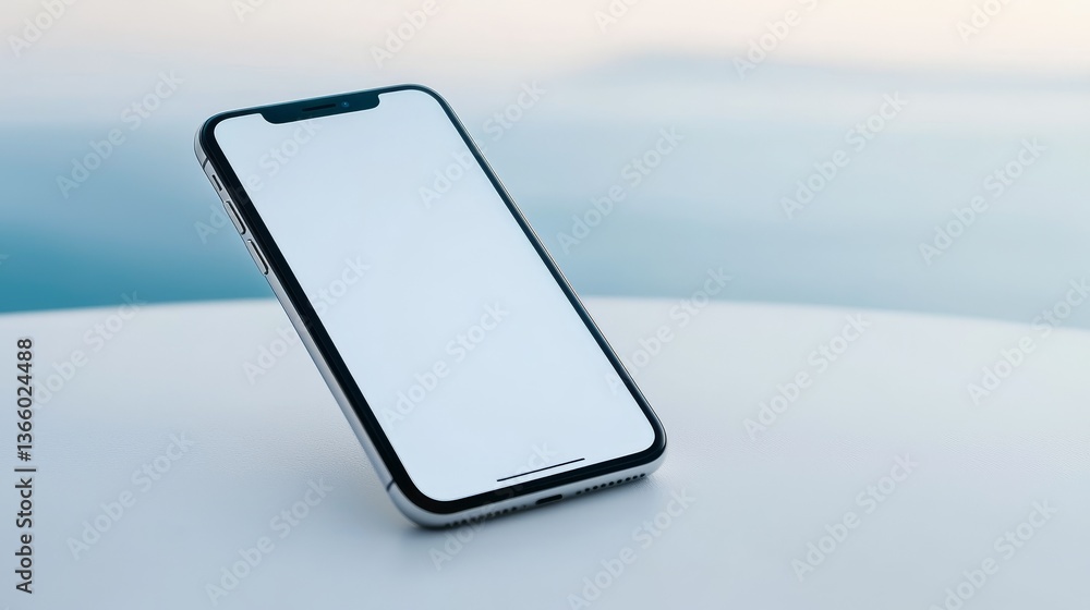 Poster modern smartphone with blank screen on table, perfect for mockups and web design presentations