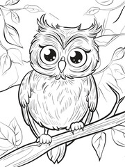 Ornate Owl Illustration - Black and White Line Art