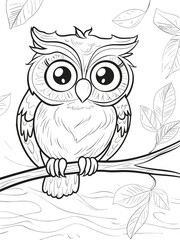 Ornate Owl Illustration - Black and White Line Art
