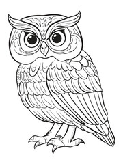 Ornate Owl Illustration - Black and White Line Art