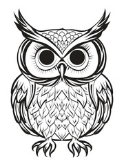 Ornate Owl Illustration - Black and White Line Art