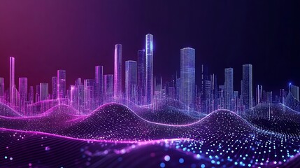 Abstract network connection on the city background. Technology concept. 3D Rendering