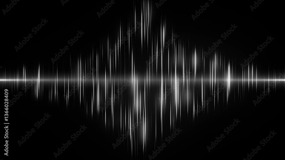 Poster abstract digital animated black and white sound wave. equalizer, wave on black background. digital s