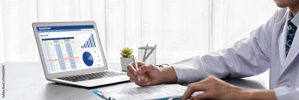 Poster spreadsheet document information financial startup concept. data and graphs in spreadsheet documents