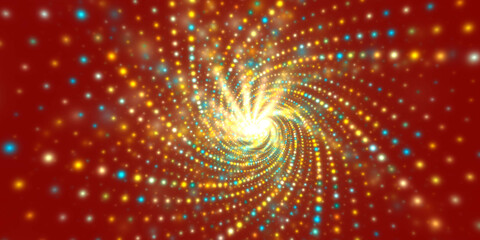 Faszinierender Spiralwirbel aus gelb leuchtenden Lichtpartikeln – farbenprächtige Effekte für digitale Kunst, Sci-Fi-Designs und moderne Visuals, rot